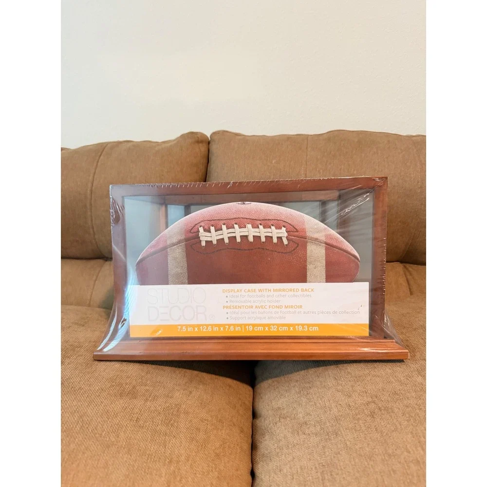 Studio Decor Football Display Case Mirrored Back Wood Frame 89054 New